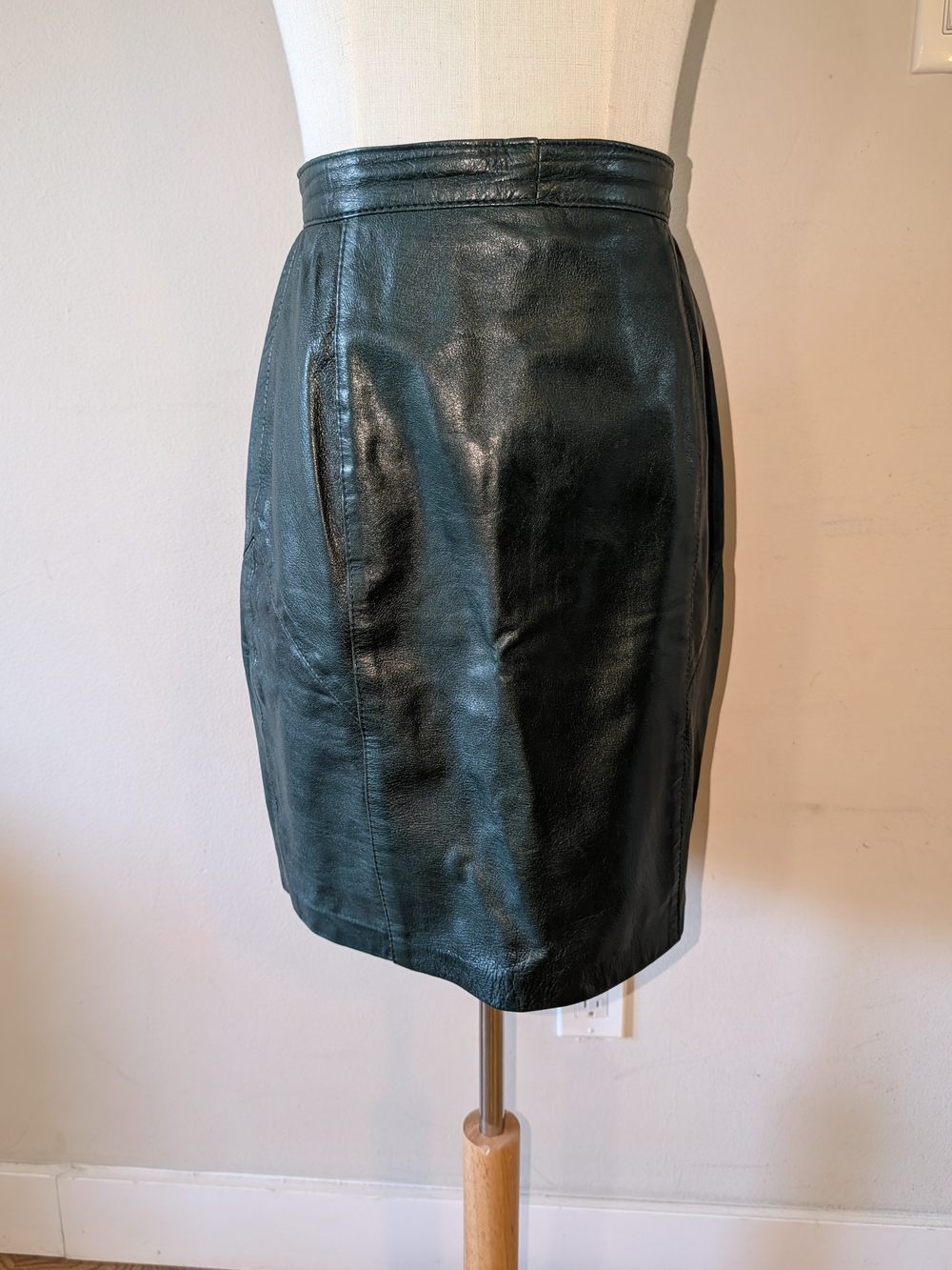 Vintage Dark Green Leather Pencil Skirt